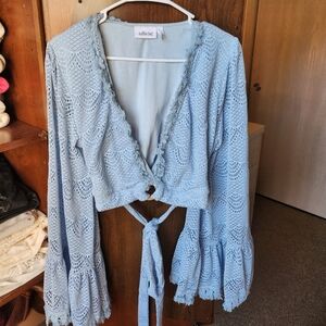 Buckle Light Blue Lace Blouse